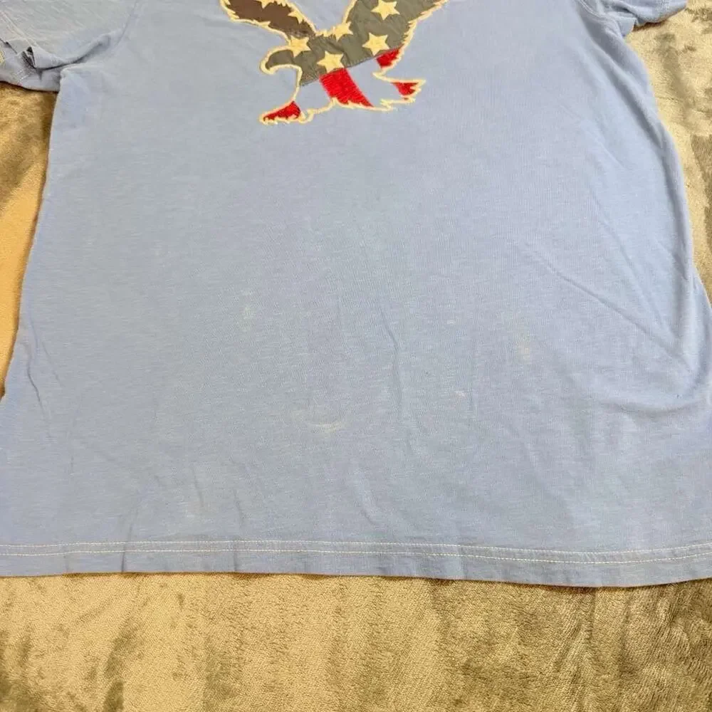 American Eagle Men Sz L Blue Stars Stripes Eagle Flag Patch Y2K Distressed USA - Picture 6 of 13